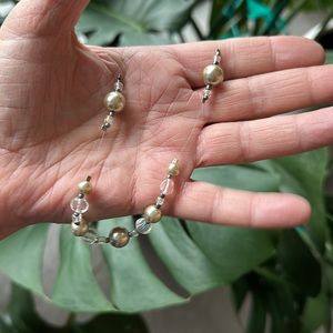 Artisan clear beads and faux pearl necklace